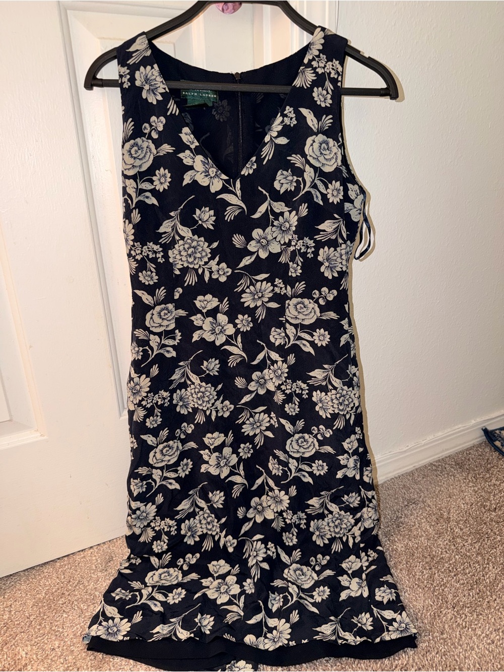 Ralph Lauren Blue & White Floral V-Neck Sleeveless Dress
